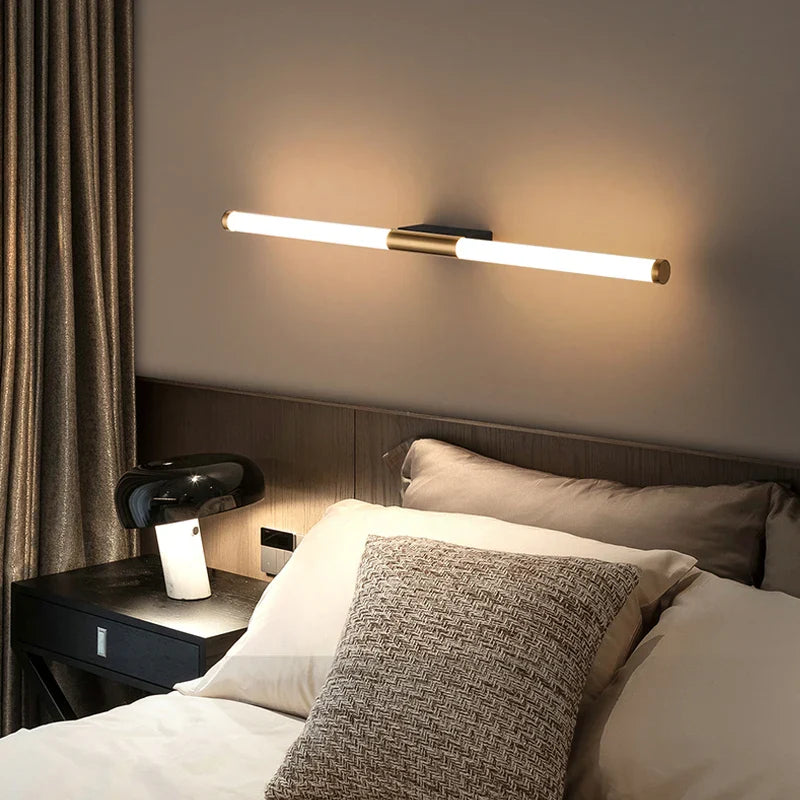 Afralia™ Linear LED Wall Lamp Metal Tube Gold Sconce for Living Room Bedroom Aisle