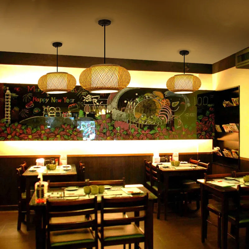 Afralia™ Japanese Bamboo Pendant Light for Kitchen and Hotel Decor