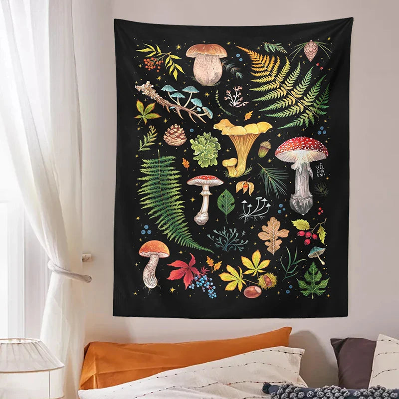 Afralia™ Mushroom Chart Botanical Wall Hanging for Bedroom & Living Room