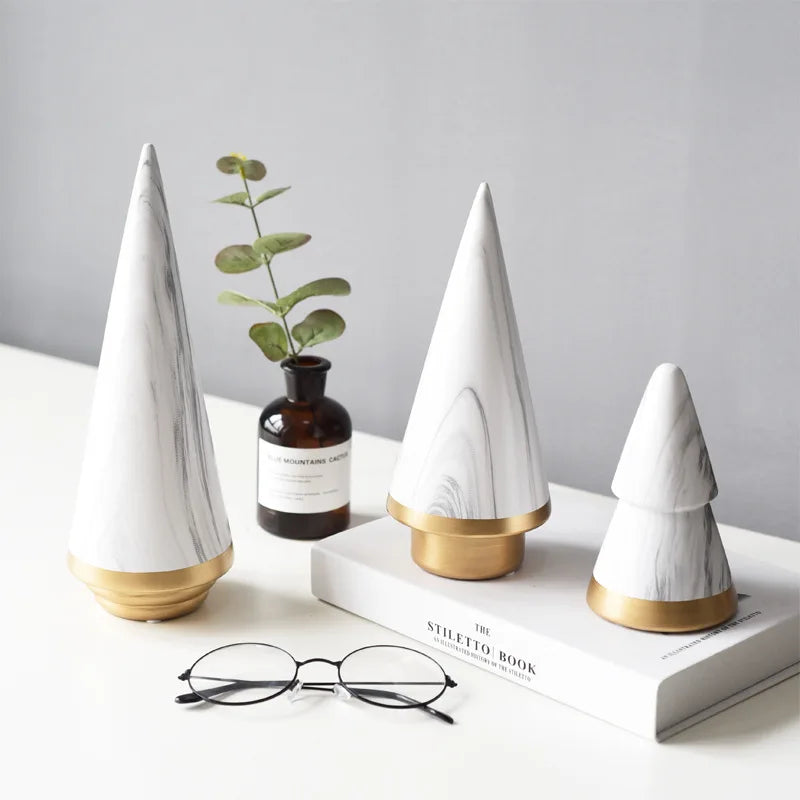 Afralia™ White Marble Geometric Christmas Tree Figurines for Nordic Home Decor