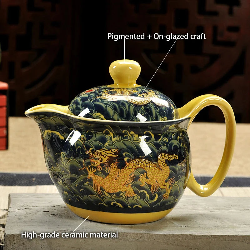 Afralia™ Dragon Teapot Tea Set, Porcelain Kung Fu Teaware for Puer Oolong Ceremony