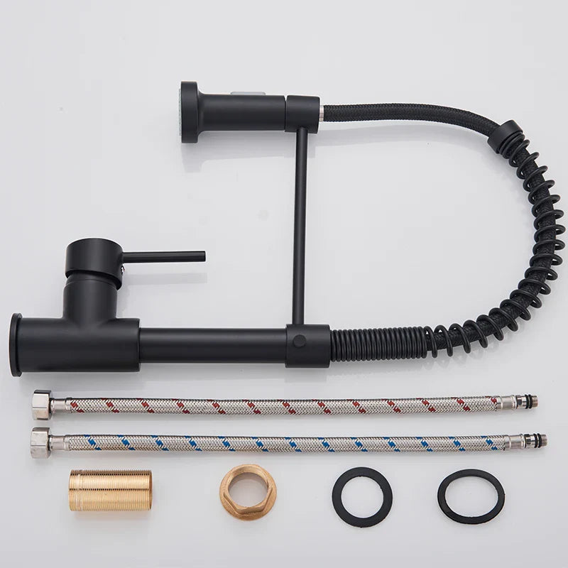 Afralia™ Matte Black Kitchen Sink Faucet 360° Rotation Spring Hot Cold Water Mixer Tap