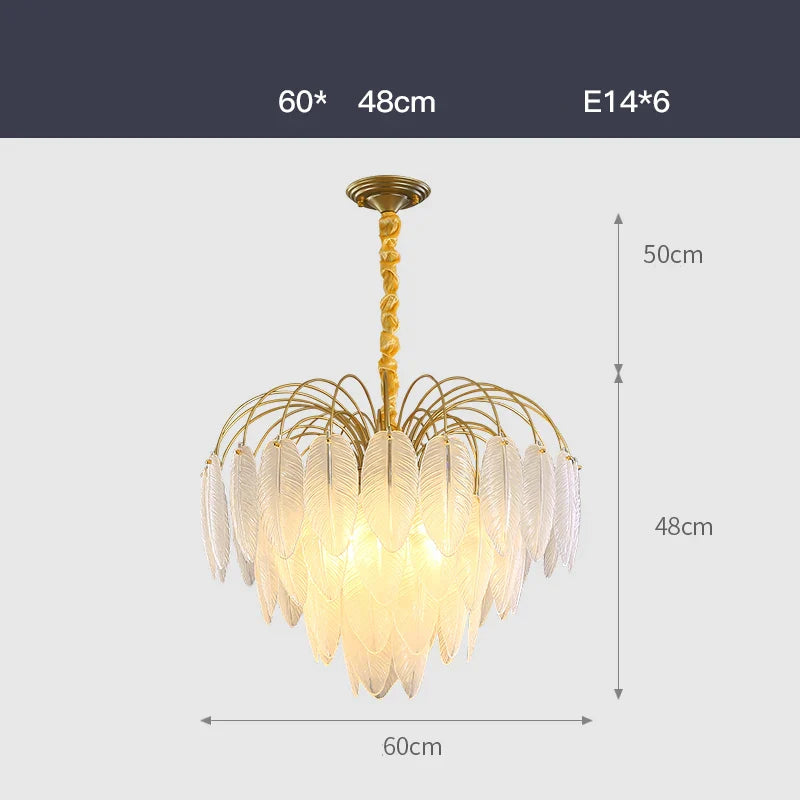 Afralia™ Art Deco White Glass Feather Chandelier with LED Lighting for Foyer & Bedroom