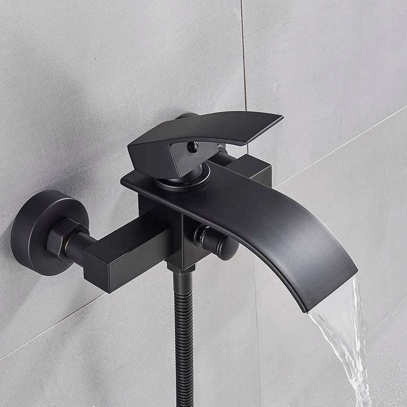 Afralia™ Matte Black 2 Function Bathroom Faucet Wall Mount Cold Hot Shower Bathtub Facuet