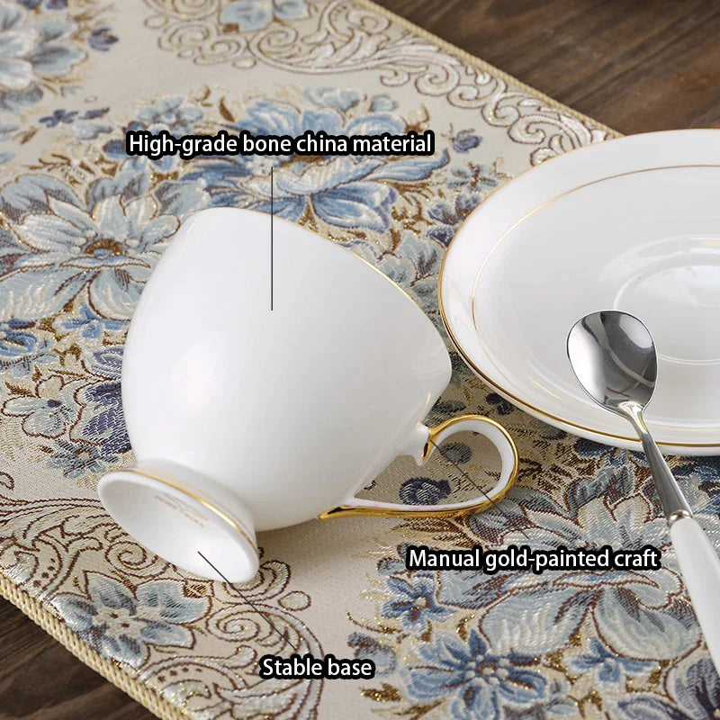 Afralia™ Bone China Coffee Set White Gold Porcelain Tea Set Advanced Pot Cup