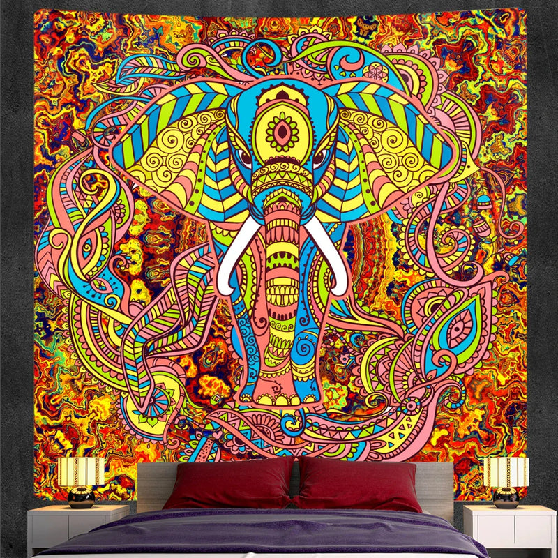 Afralia™ Elephant God Mandala Tapestry: Bohemian Home Decor Hippie Style Large Tapestry