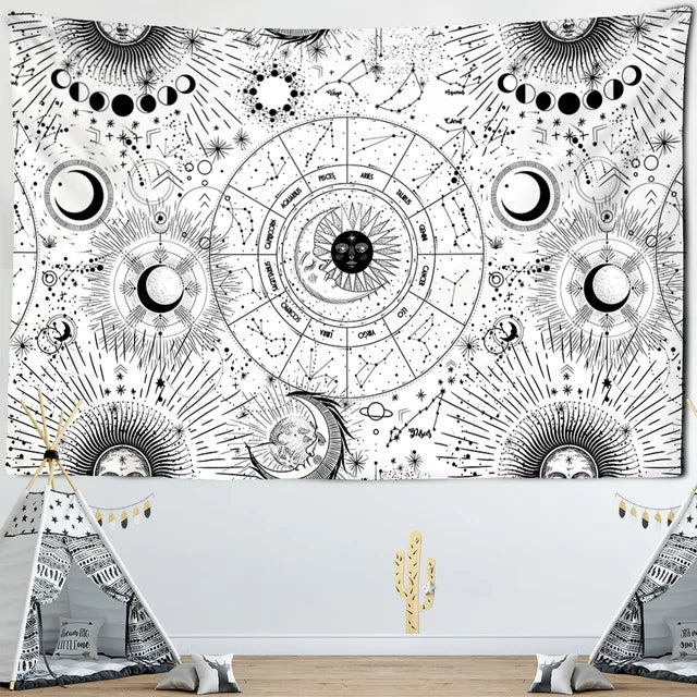 Afralia™ Sun Moon Mandala Starry Sky Tapestry Wall Hanging for Boho Home Décor