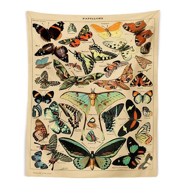 Butterfly Chart Tapestry by Afralia™ - Vintage & Colorful Wall Hanging