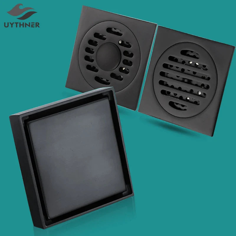 Afralia™ Matte Black Square Floor Drain 10*10cm for Bathroom, Kitchen, Balcony