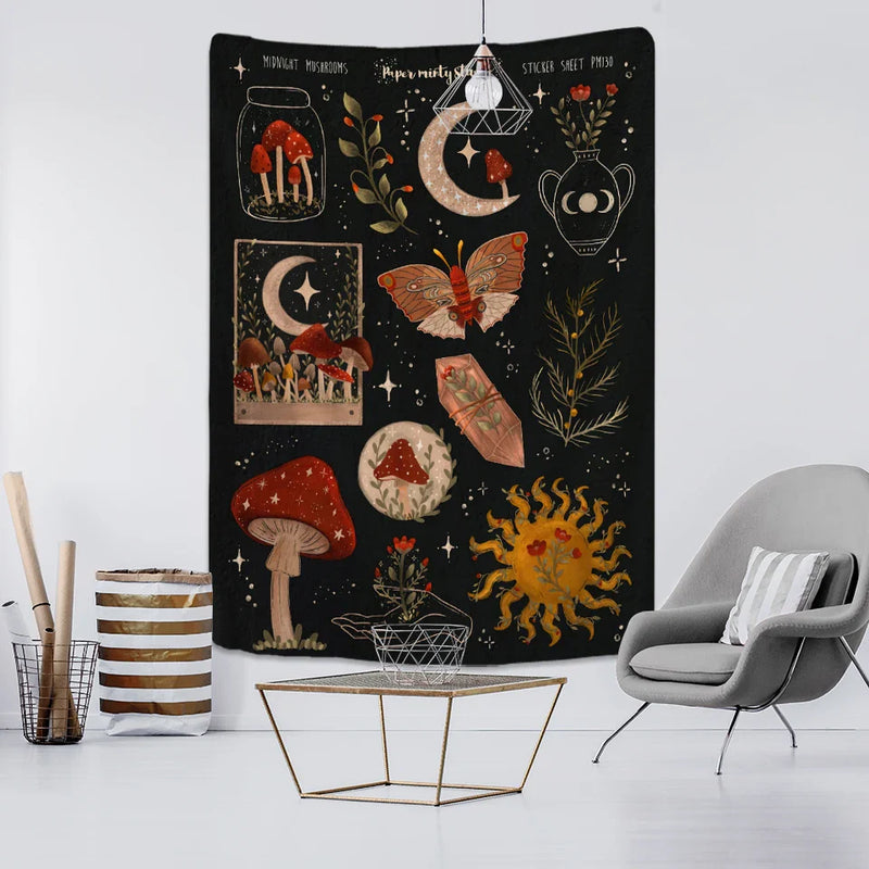 Afralia™ Cactus Moon Starry Sky Tapestry - Psychedelic Hippie Boho Wall Hanging