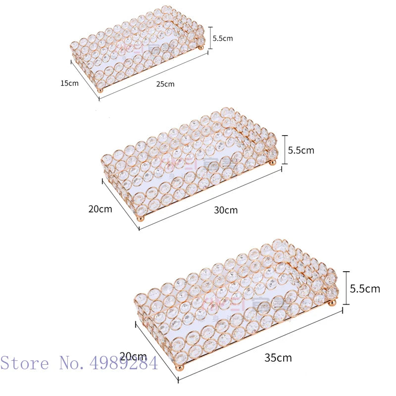 Afralia™ Crystal Glass Mirror Tray Cosmetic Jewelry Organizer Shelf Storage