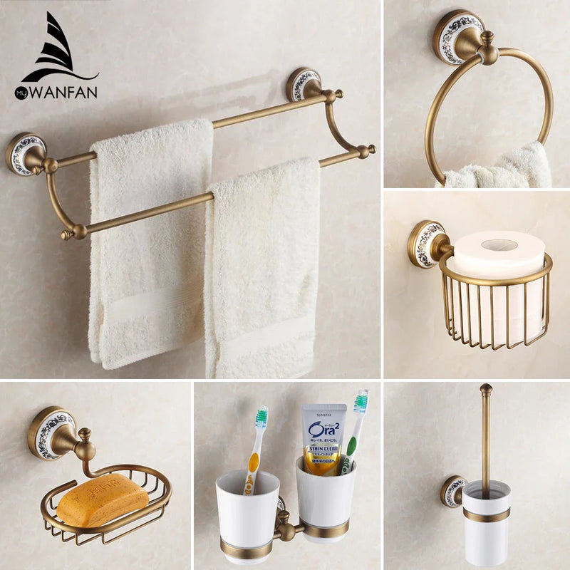 Afralia™ Bath Hardware Set: Toilet Paper Holder, Towel Rack, Tissue Holder, Cup Holder, Robe Hook