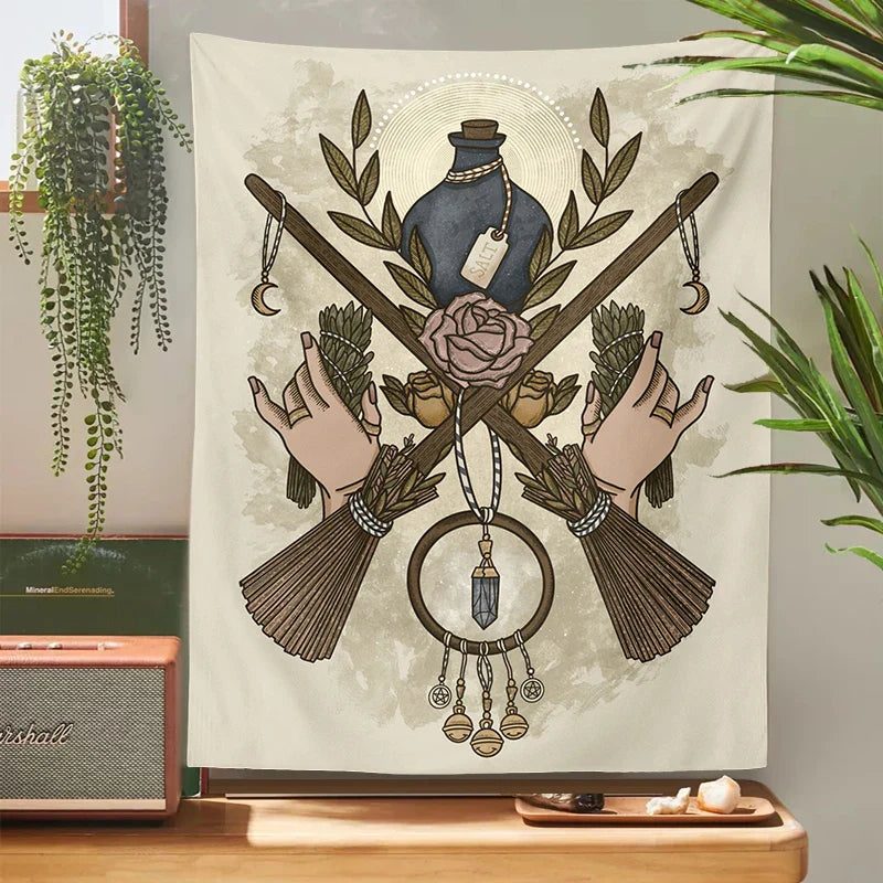 Afralia™ Baphomet Tarot Witchcraft Tapestry: Mysterious Occult Moon Wall Decor