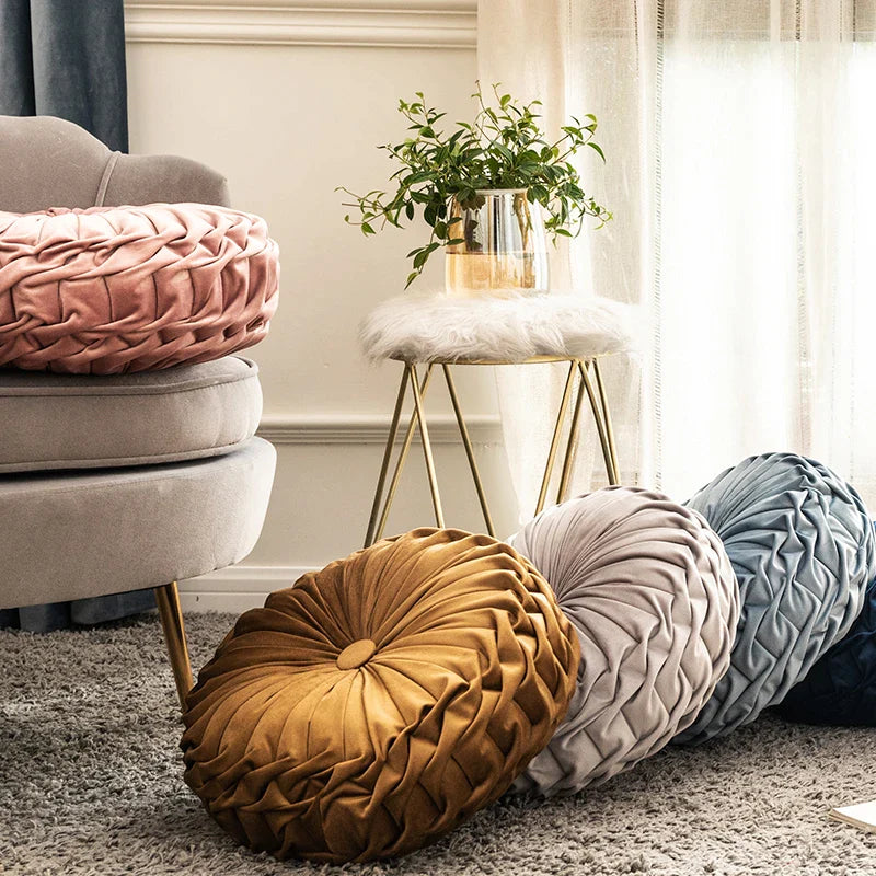 Afralia™ Soft Velvet Round Cushion Pillow 40x40cm Pink Blue Floor Sofa Chair Decor