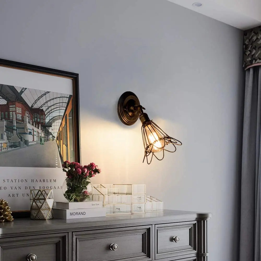 Afralia™ Industrial Cage Wall Light Fixture - Adjustable Rustic Sconces for Home Décor