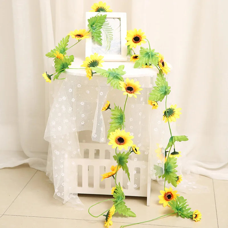 Afralia™ Sunflower Rattan Silk Flower Air Conditioning Pipe Decoration