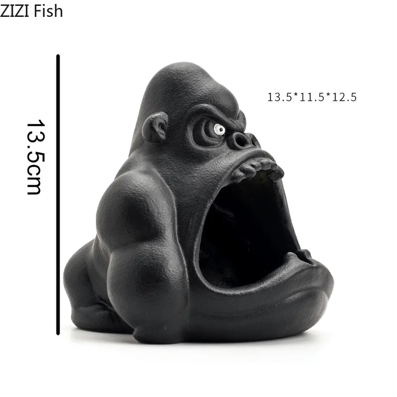 Afralia™ Orangutan Ceramic Cartoon Ashtray - Large Capacity Anti-ash for Living Room and Office