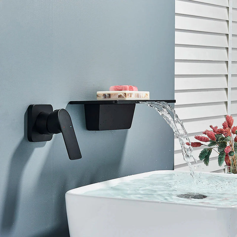 Afralia™ Matte Black Waterfall Tub Faucet Wall Mounted Mixer Tap