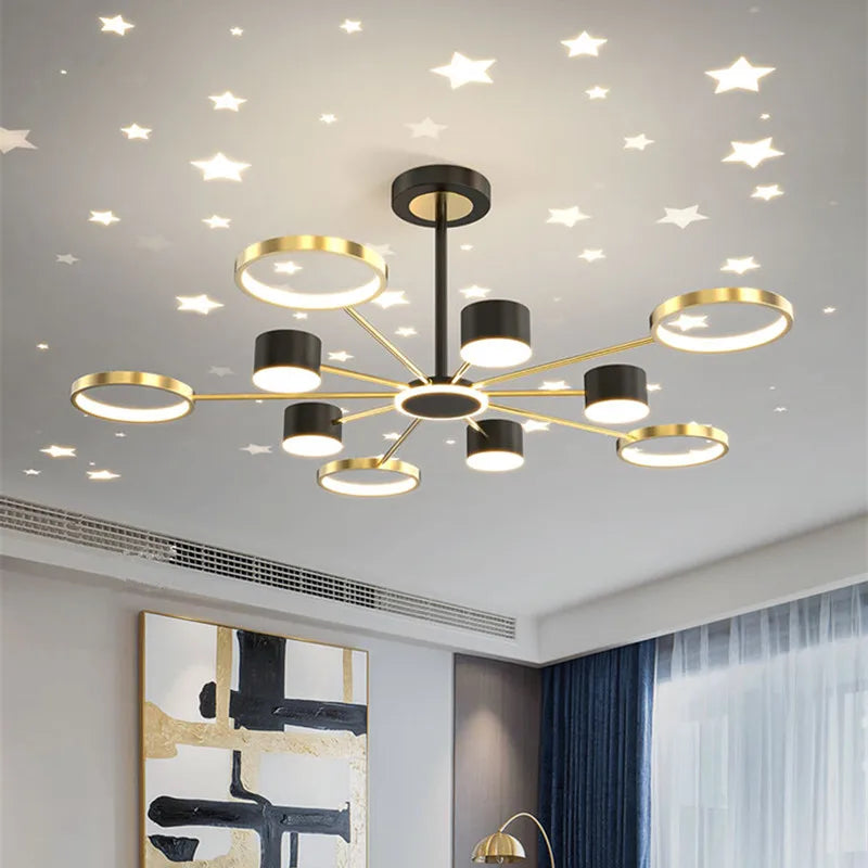 Afralia™ Modern Stars Chandelier Ring Light LED for Living Room Kids Room