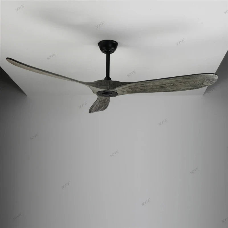 Afralia™ 52" Grey Vintage Wood Ceiling Fan Without Light Remote Control