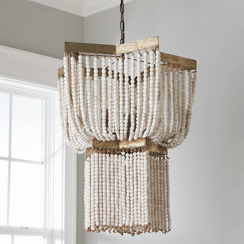 Afralia™ Wood Fringe Chandelier: Vintage Nordic Farmhouse Hanging Light for Kitchen & Loft