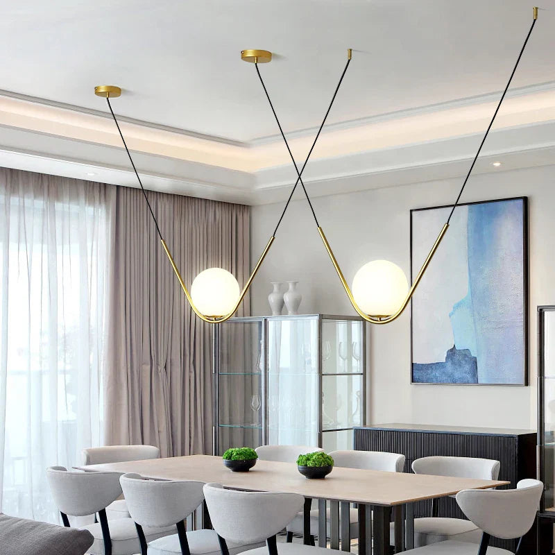 Afralia™ Minimalist Nordic Glass Pendant Light - Golden Black Long Line Ball Pendant Lamp