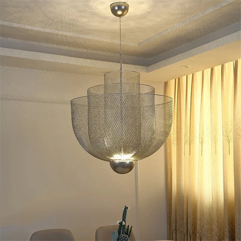 Afralia™ Modern Metal Grid Pendant Light Fixture for Fashion Cloth Store - LED Warm Lighting