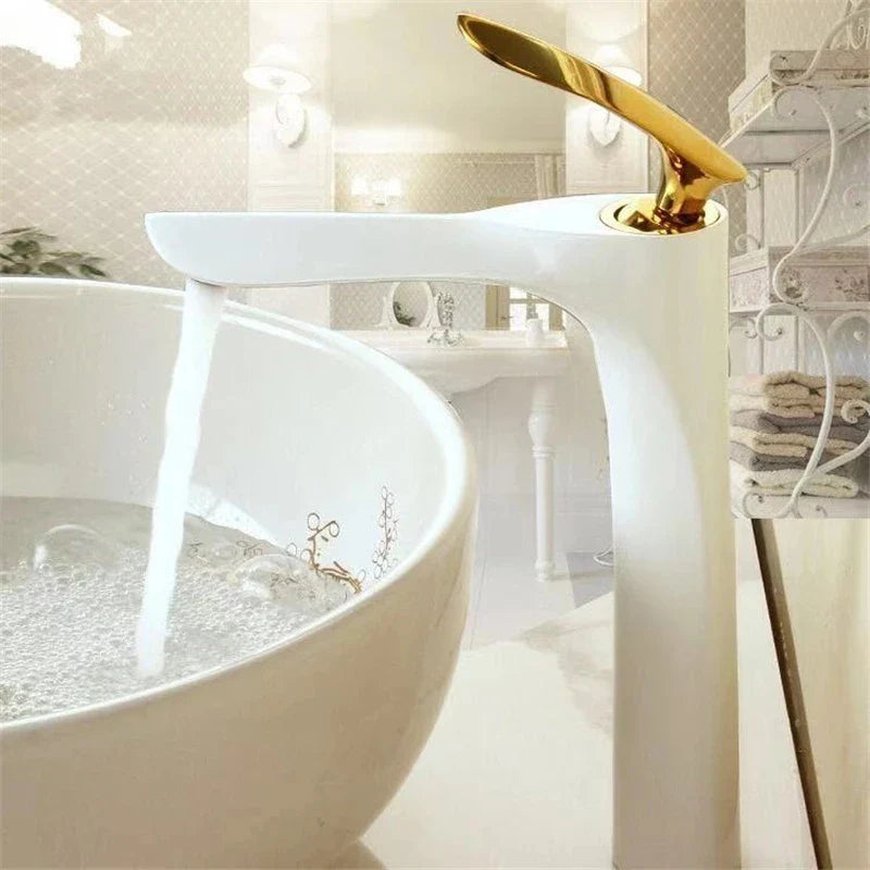 Afralia™ Gold Basin Faucet with Single Handle Hot & Cold Water Mixer Deck Mount
