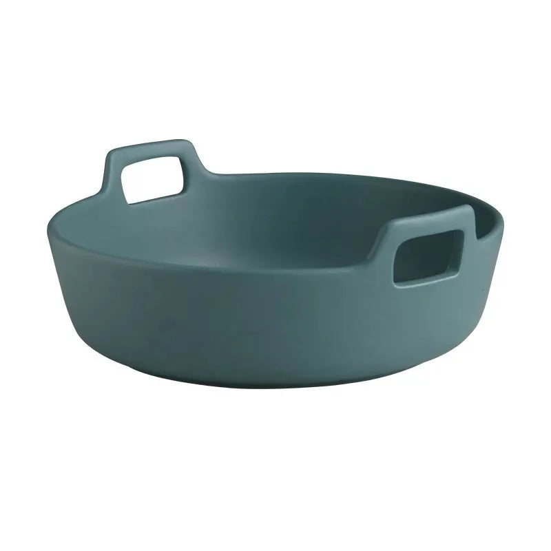 Afralia™ Ceramic Double Handle Salad Bowl | Deep Porcelain Serving Dish