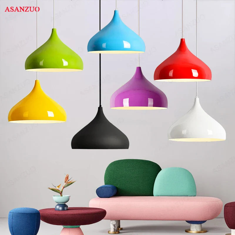 Afralia™ Modern Colorful Semi-circle Aluminum Pendant Light Industrial Fixture Bar Loft Restaurant