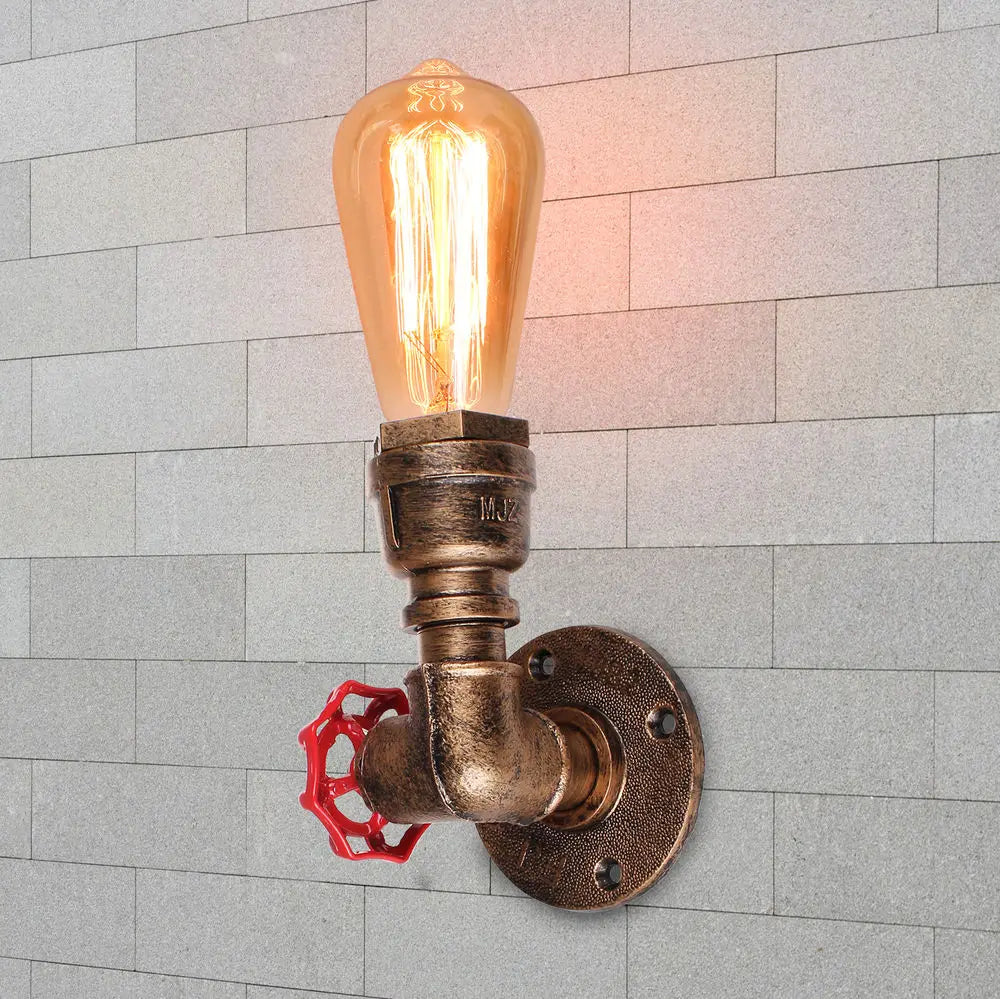 Afralia™ Rustic Iron Water Pipe Wall Sconce Industrial Vintage Bedside Lamp