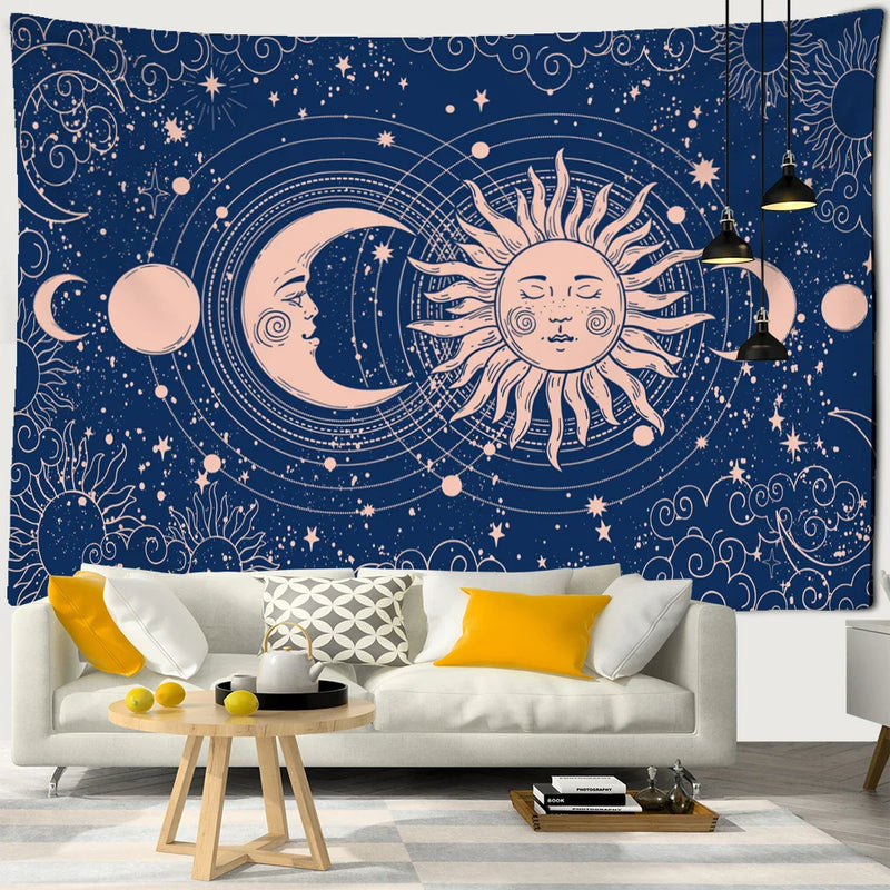 Fantasy Sun Moon Tapestry Wall Hanging Bohemian Hippie Witchcraft Decor by Afralia™