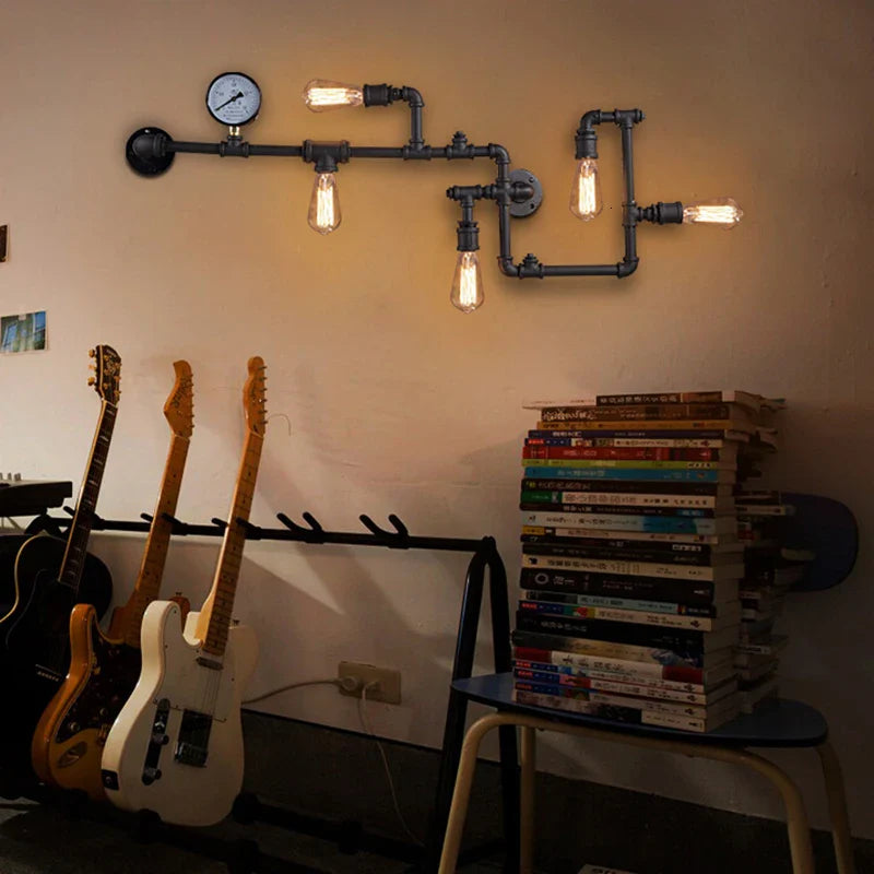 Afralia™ Industrial Water Pipe Wall Lights Iron Rust Retro Wall Sconce Vintage Home Lighting Fixtures