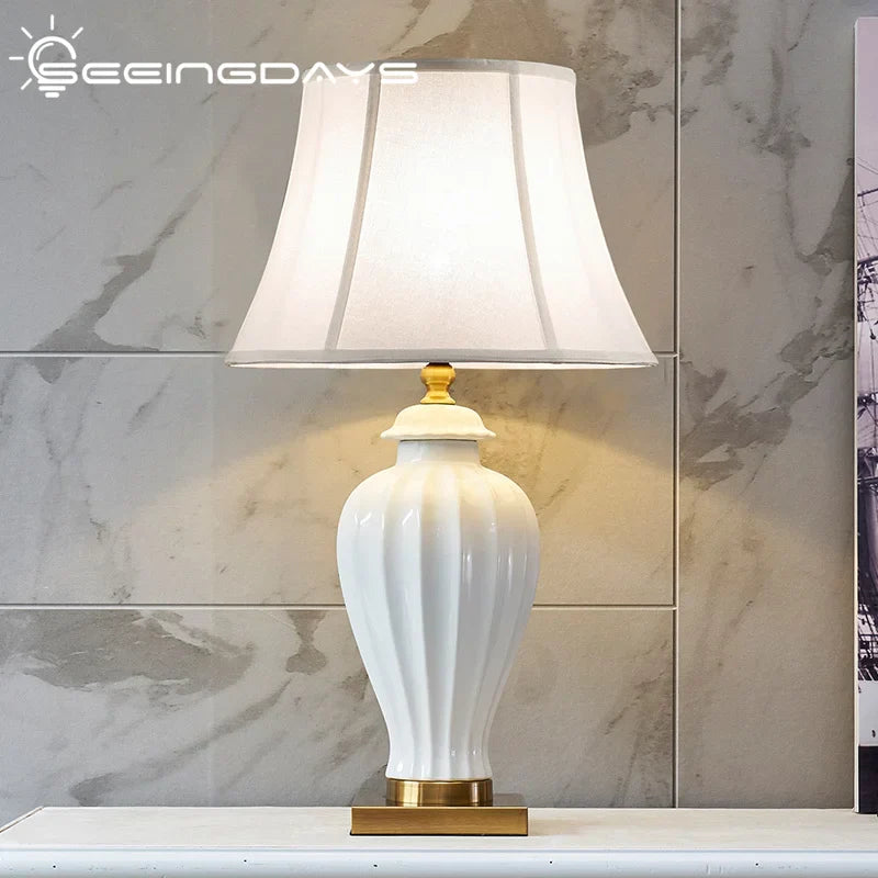 Afralia™ White Ceramic Table Lamp - Bedroom Night Light Fixture