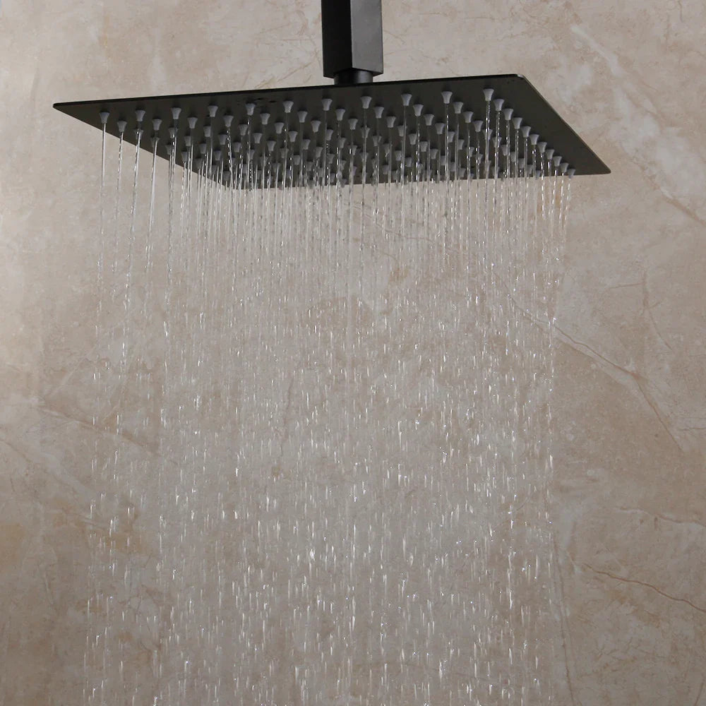 Afralia™ Matte Black LED Shower Faucet Set with Rainfall, Waterfall, Tub, and Hand Shower