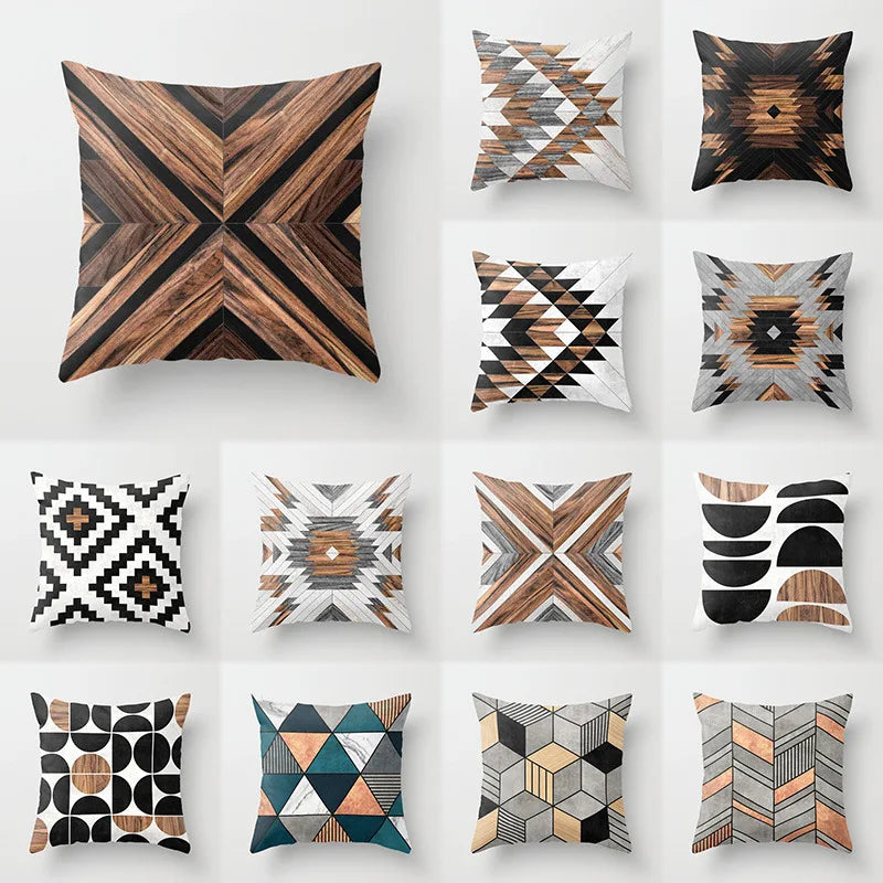 Afralia™ Wood Grain Ethnic Style Pillowcase for Living Room Sofa Decoration