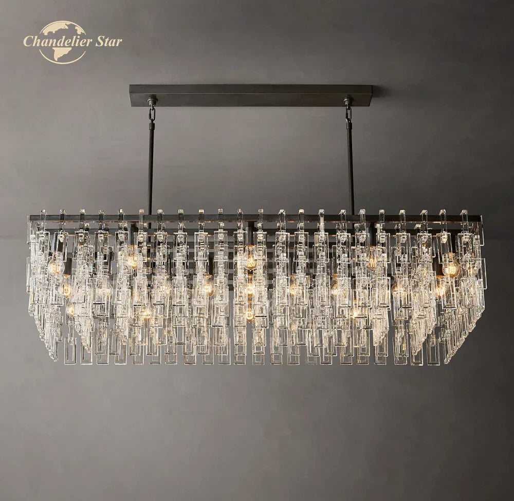 Afralia™ Black Marignan K9 Crystal Rectangular Chandelier for Living Dining Room