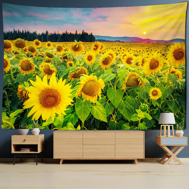 Sunflower Sunshine Tapestry by Afralia™ - Large Fabric Wall Hanging Decor for Bedroom