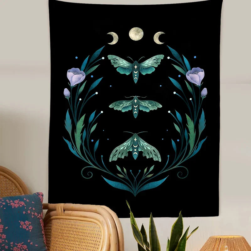 Starry Moon & Flower Botanical Tapestry by Afralia™ for Home Wall Decor