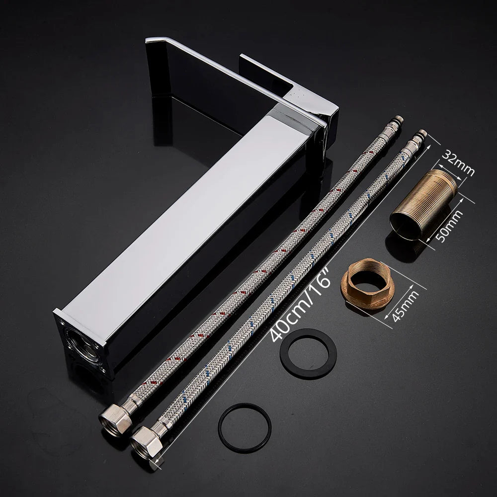 Afralia™ Chrome Black Brushed Basin Faucet Mixer Tap Hot Cold Water Bathroom Sink.