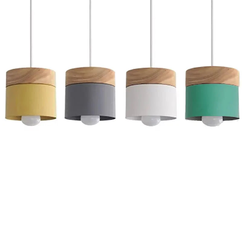 Afralia™ Nordic Macaron Pendant Light Modern LED E27 Hanging Lamp Iron Wood Decoration