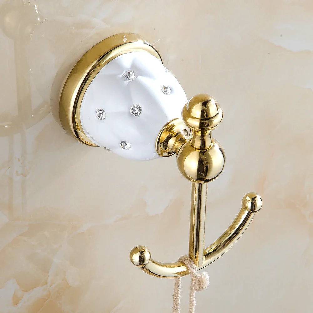 Afralia™ Golden Bath Hardware Set: TP Holder, Towel Rack, Tissue Holder, Cup Holder, Robe Hook