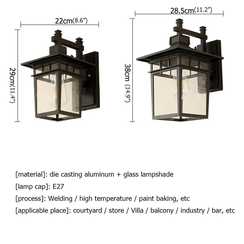 Afralia™ Outdoor Wall Lamp LED Retro Black Sconces Waterproof Decorative Classical