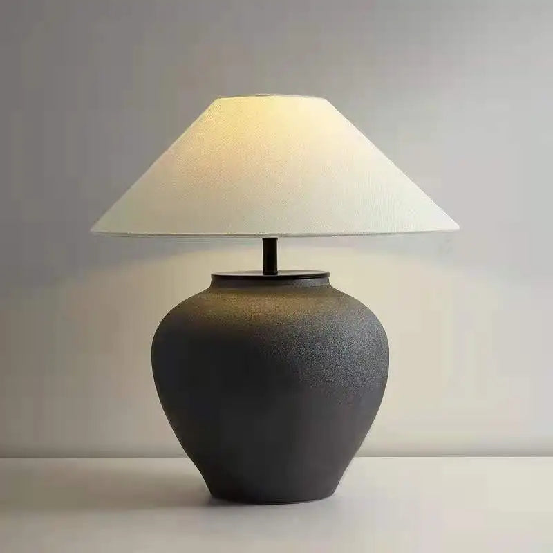 Afralia™ Ceramic Table Lamp | Retro Japanese Designer Lamp | Handmade Pottery | Bedroom Living Room Decor