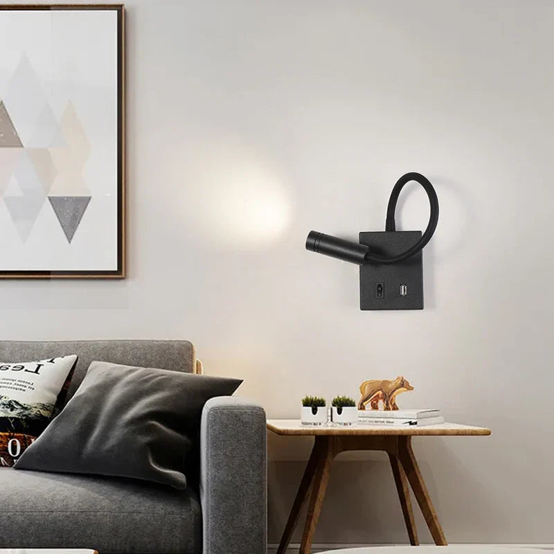 Afralia™ LED Bedside Wall Lamp with USB Port & Switch - Modern Nordic Design