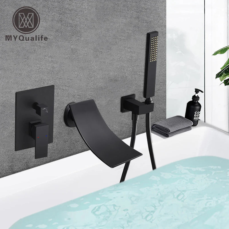 Afralia™ Black Bathroom Faucet: 2 Function Wall Mount Hot Cold Shower Bathtub Facuet.