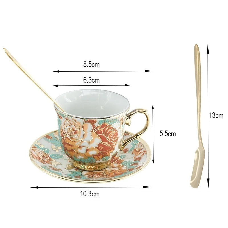Afralia™ Hand Painted Flower Ceramic Coffee Cup Set Home Kitchen Coffeeware