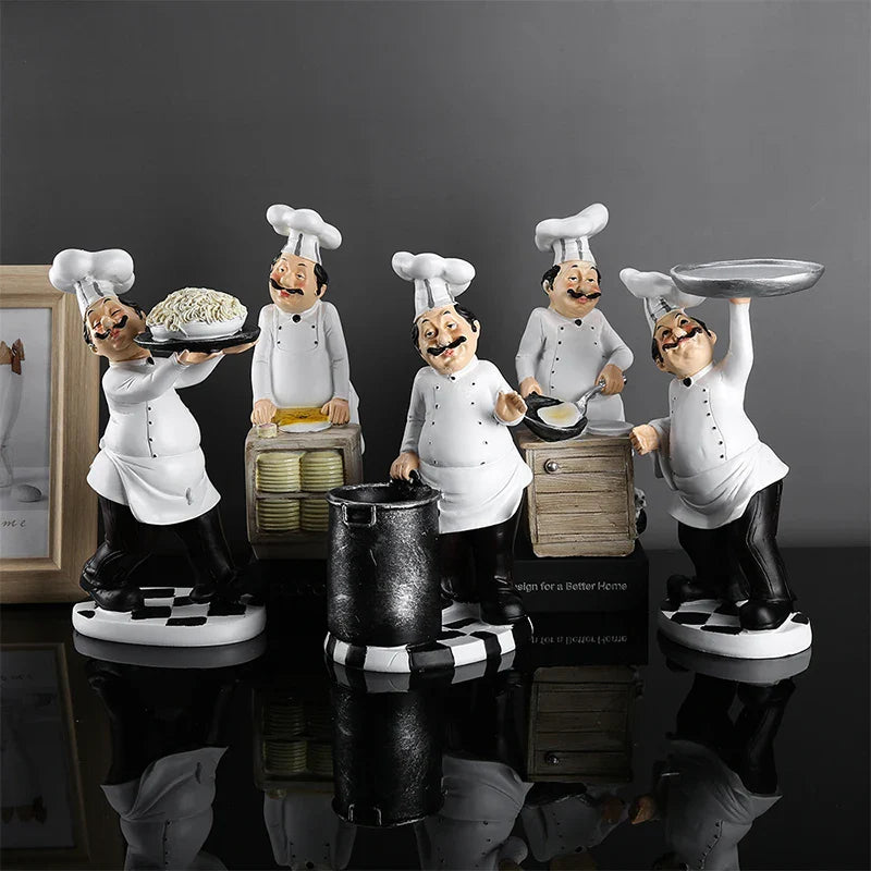 Afralia™ Mini Chef Resin Figurines White Statues for Home & Shop Decor