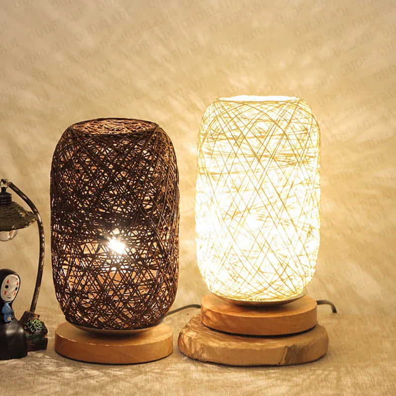 Afralia™ Rattan Twine Ball Lights Table Lamp for Home Decor - USB EU Plug