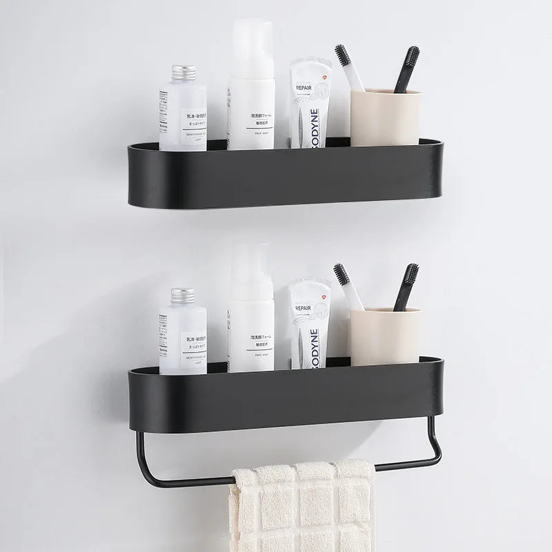 Afralia™ Aluminum Bathroom Shelf with Towel Bar for Bath/Shower Organization